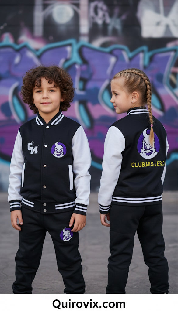 Conjunto Infantil Negro Beisbolera y Pans Infantil Club Misterio Fede Vigevanni